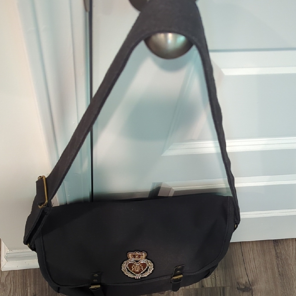 Boutique Black Messenger Bag w/Jewel Accents In Crown & Heart - Picture 8 of 17